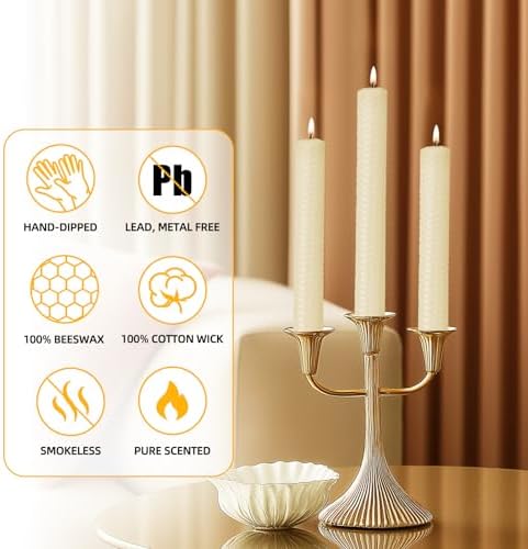 KONNI Natural Beeswax Taper Candles Pack of 3