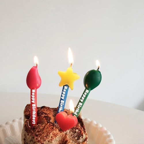 T-shin Birthday Cake Candles Set 3PCS Star Balloon Flame 1