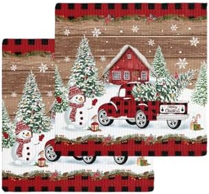 Falaniique Christmas Red Waffle Towel Set of 2
