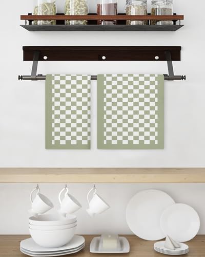 Falaniique Sage Green Plaid Waffle Towel Set of 2 1