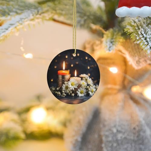 ProxXi Stones with Candles Daisy Print Round Christmas Tree Ceramic Hanging Accessories