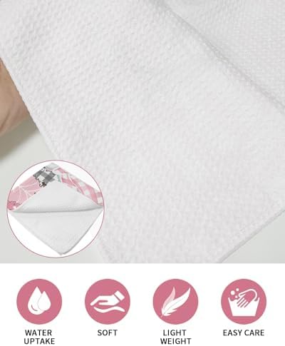 Falaniique Snowman Waffle Towel Set of 4 Blush Pink Tree Plaid Dot