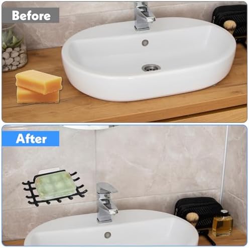 2 Pcs Black Soap Bar Holder with Hooks No Drilling