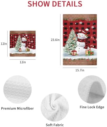 Falaniique Red Plaid Snowman Waffle Dish Towel Set of 2 1
