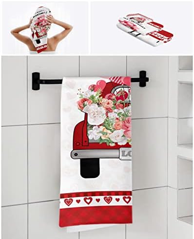 Happy Valentines Red Car Flower Love Towel Set