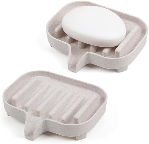 Self Draining Plastic Soap Dish 2-Pack for Bathroom and Shower