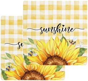 Falaniique Plaid Sunflower Waffle Dish Towel Set of 2