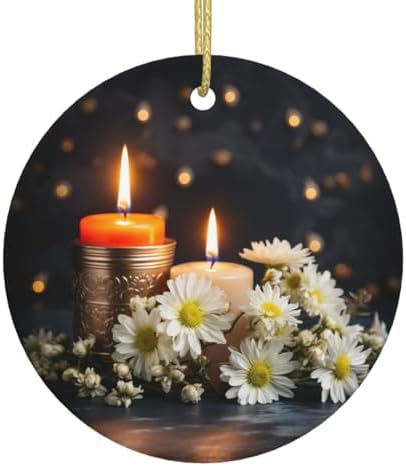 ProxXi Stones with Candles Daisy Print Round Christmas Tree Ceramic Hanging Accessories
