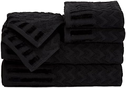 6-Piece Cotton Deluxe Plush Bath Towel Set - Black