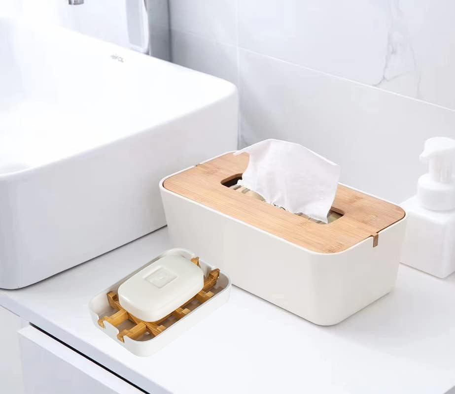 Sansnow Classic Bamboo Soap Dish Eco-Friendly White Sink Holder