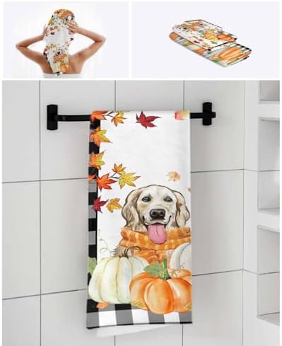 Double Love Thanksgiving Pumpkin Bath Towel Set - 3 Piece Microfiber Towels