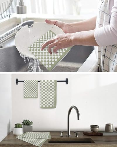 Falaniique Sage Green Plaid Waffle Towel Set of 2 1