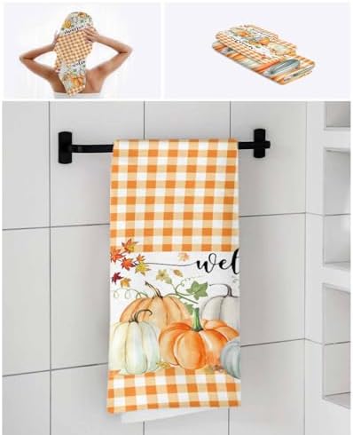 Double Love Pumpkin Orange Plaid Bath Towel Set of 3