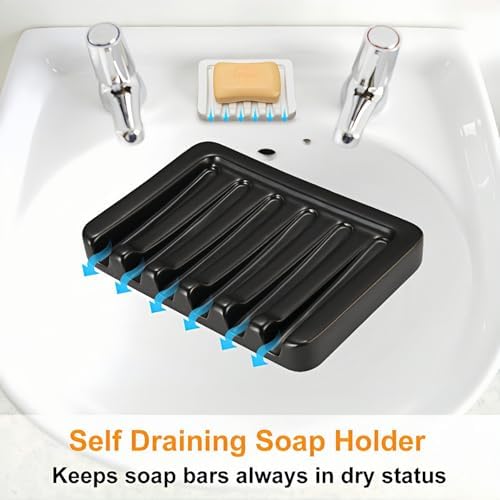 Vonpri Self Draining Soap Dish Ceramic Holder for Shower and Bathroom