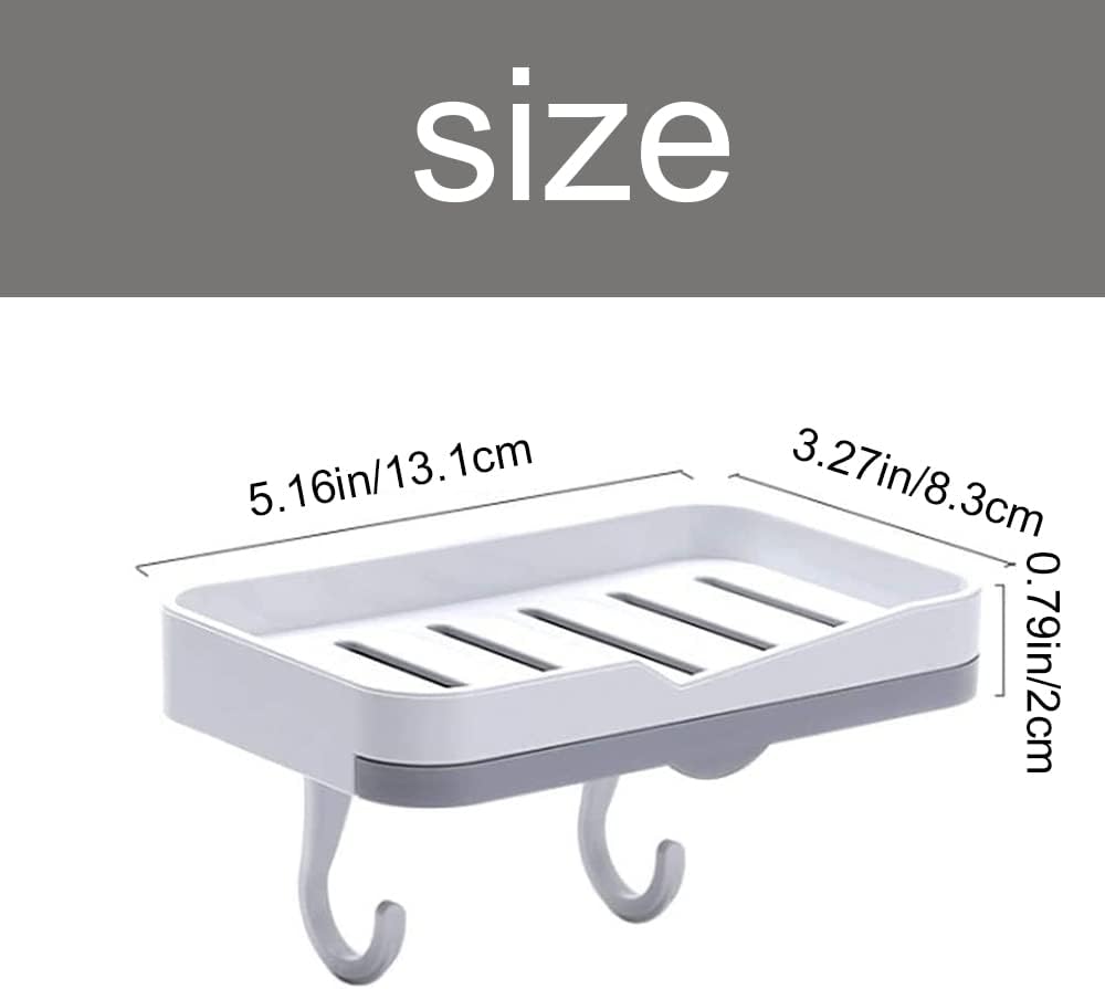 Wall Mounted Soap Dish with Detachable Hooks and Strong Adhesive