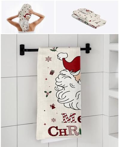 Christmas Bath Towels Set of 3 - Santa Pattern