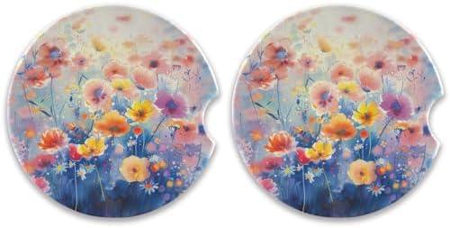 Takiito Watercolor Flowers Car Coasters 2 Pack 1