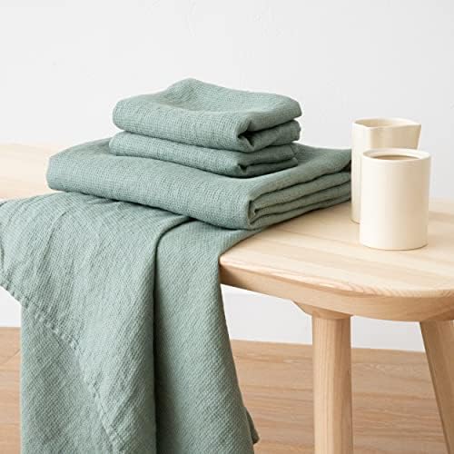 LinenMe Spa Green X2 Linen Waffle Towels Set of 2