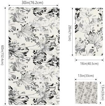 Smile Sunflower 3 Pcs Bath Towel Set Grey and Black Flowers