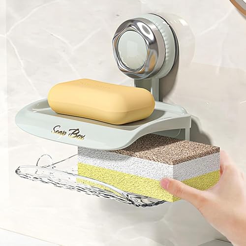 Suction Soap Holder - Double Tray Green Wall Mount