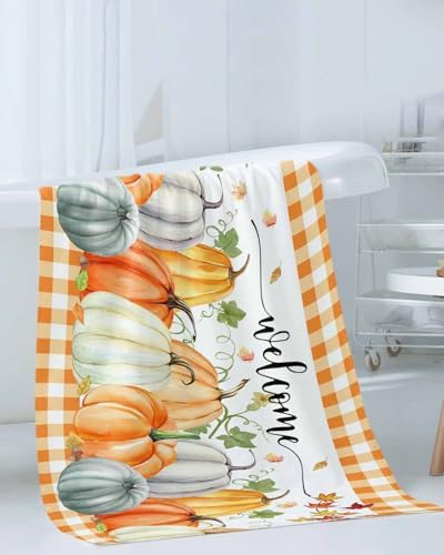 Double Love Pumpkin Orange Plaid Bath Towel Set of 3