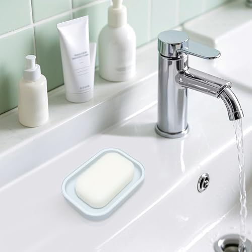 Double Layer Draining Soap Dish with Lid - Light Blue