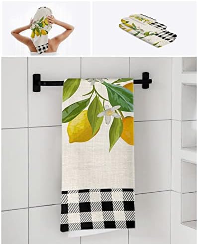 Smile Sunflower 3 Pcs Bath Towel Set - Soft Black Plaid Lemon Linen