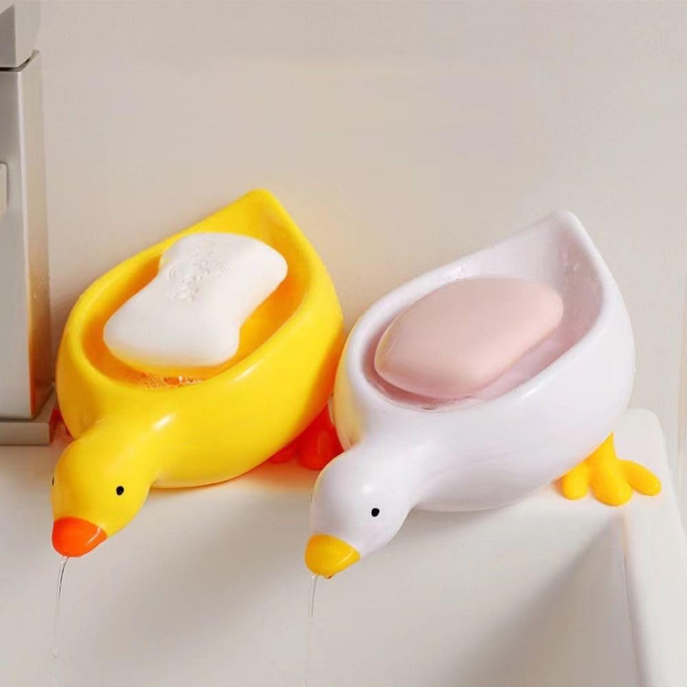 Cute Duck Shape Plastic Soap Dish Holder with Self Draining Design