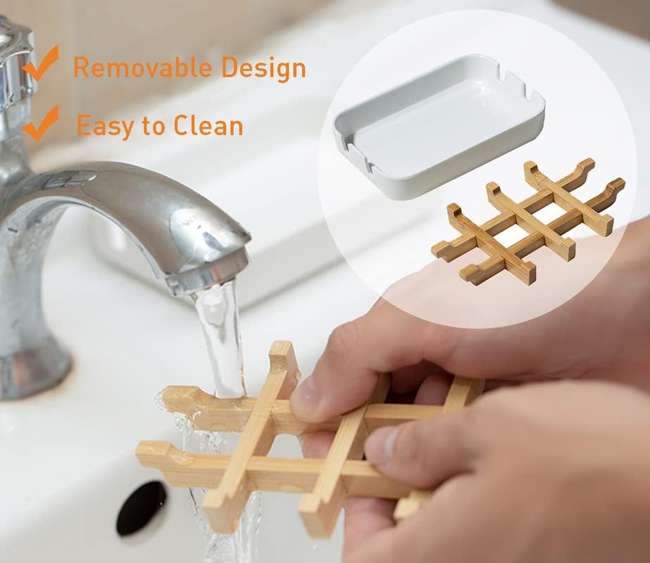 Sansnow Classic Bamboo Soap Dish Eco-Friendly White Sink Holder