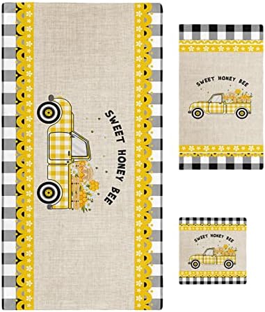 Chees D Zone Yellow Plaid Farm Truck Bath Towel Set
