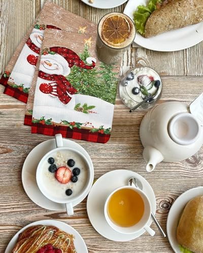 Falaniique Snowman Waffle Towel Set of 4 Wood Brown 157x236 1