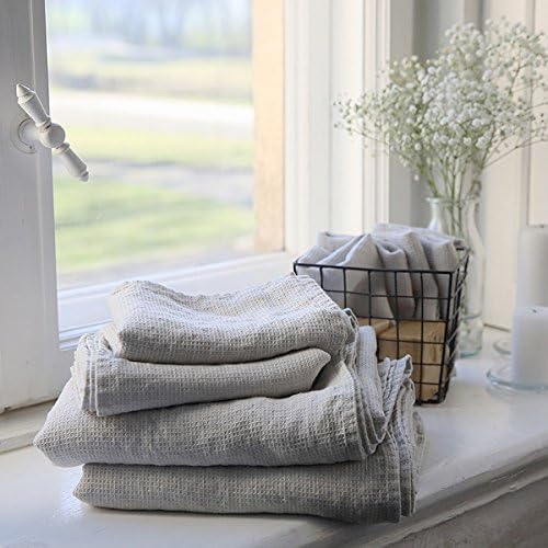 LinenMe 05373 Waffle Washed Linen Towel Set Silver