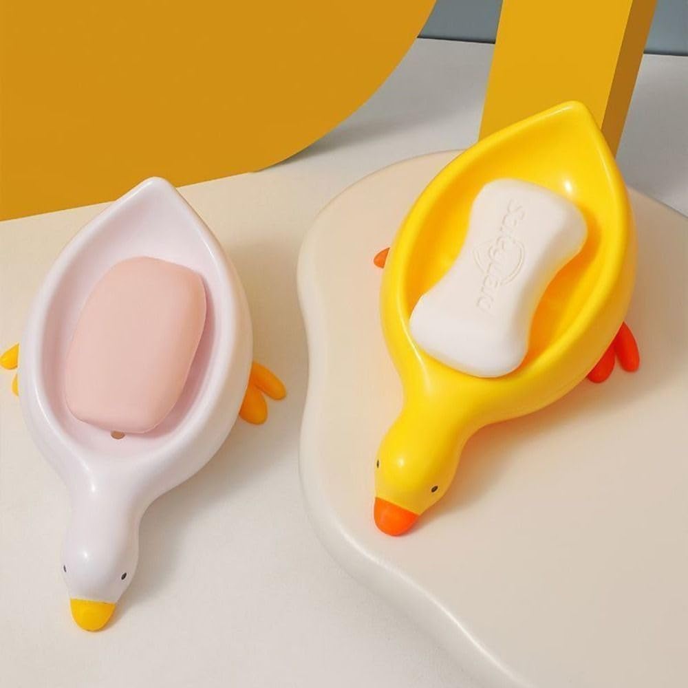 Yellow Duck Shape Soap Holder with Drain Cute Cartoon Design