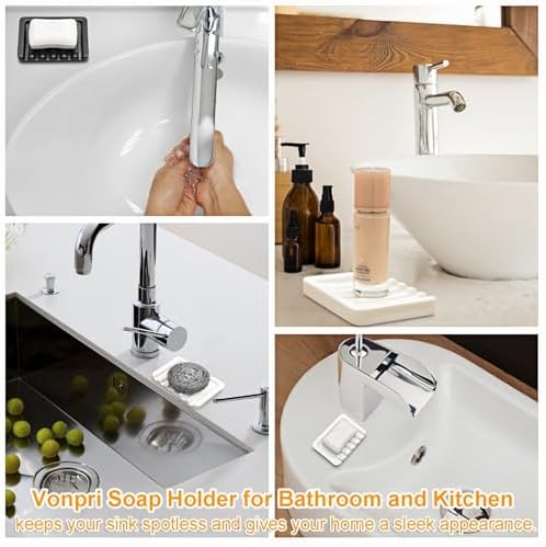 Vonpri Self Draining Soap Dish Ceramic Holder for Shower and Bathroom