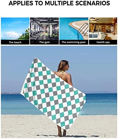 Summer Teal Green Grey Diamond Lattice Abstract Towel Set for Bathroom