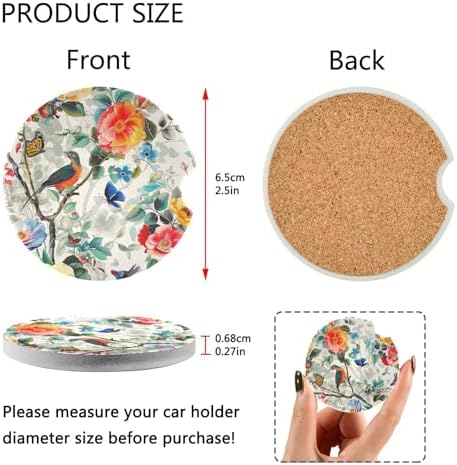Takiito Garden Bird Flower Car Cup Holder Coasters 2 Pack