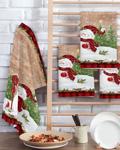 Falaniique Snowman Waffle Towel Set of 4 Wood Brown 157x236 1