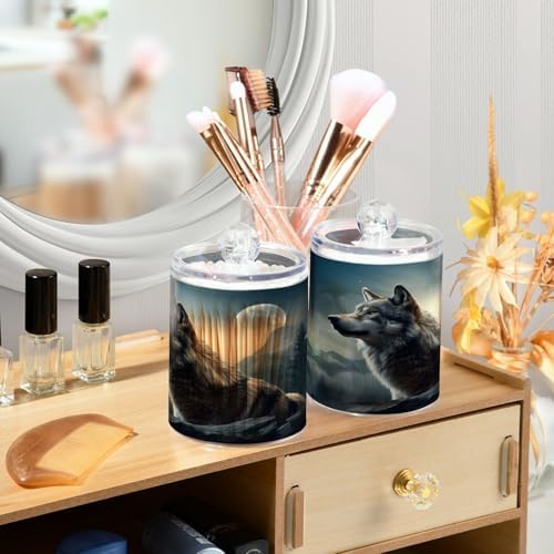 YETTASBIN Wolf Clear Jars 2 Pack 14 oz Cotton Swab Holder with Lid