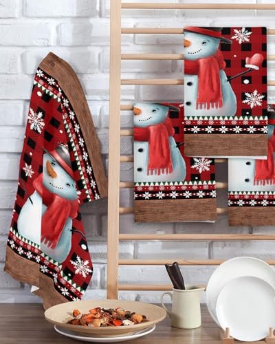 Falaniique Xmas Snowman Waffle Towel Set of 4