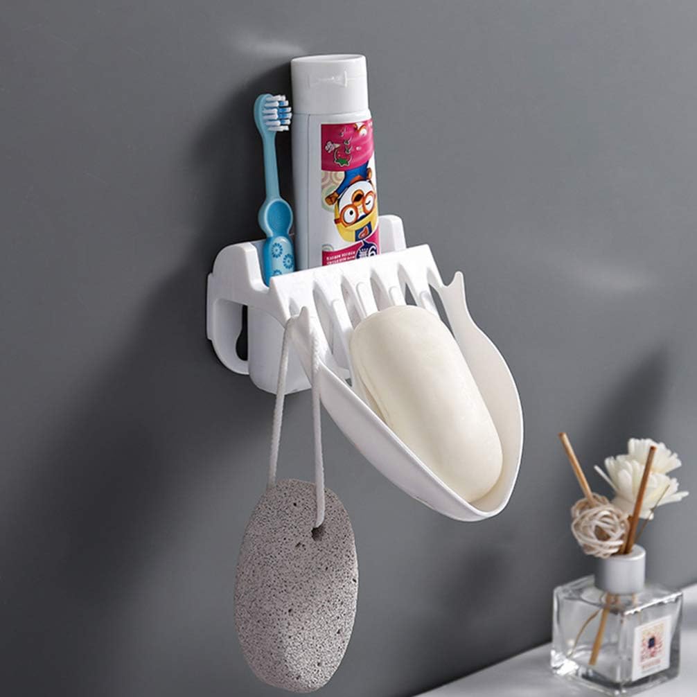 Healifty Wall-Mounted Soap Holder with Toothbrush and Toothpaste Storage