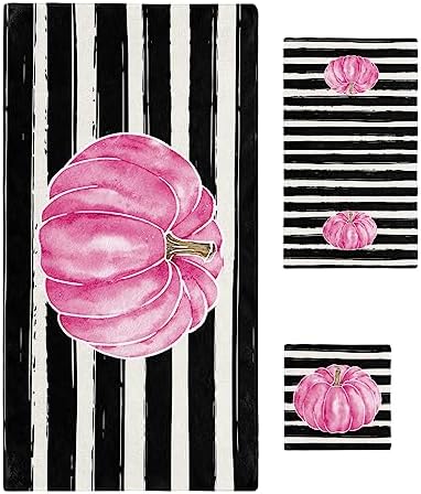 Chees D Zone 3 Piece Bath Towel Set with Pink Pumpkin Design