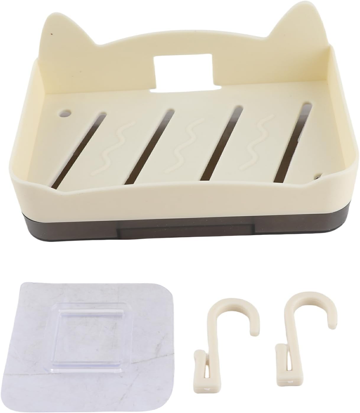 Whimsical Cat Soap Dish with 4 Hooks - Wall Mount Holder