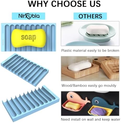 Nirxubla Flexible Silicone Soap Holder for Bathroom Kitchen Blue