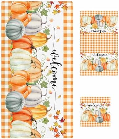 Double Love Pumpkin Orange Plaid Bath Towel Set of 3
