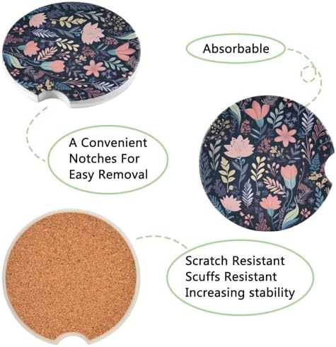 Takiito Garden Flowers Car Cup Holder Coasters 2 Pack