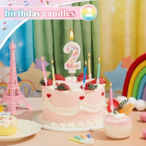 MTLEE Happy Birthday Candle with Sprinkles 3D Number Cake Topper
