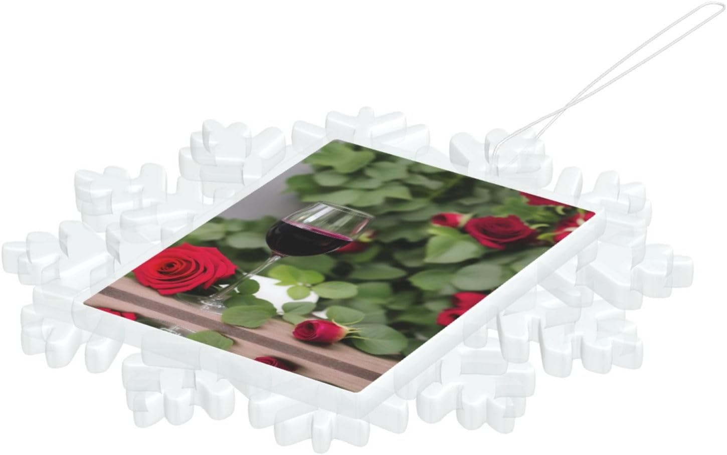 Snowflake Christmas Tree Pendants with Red Rose Wine Print