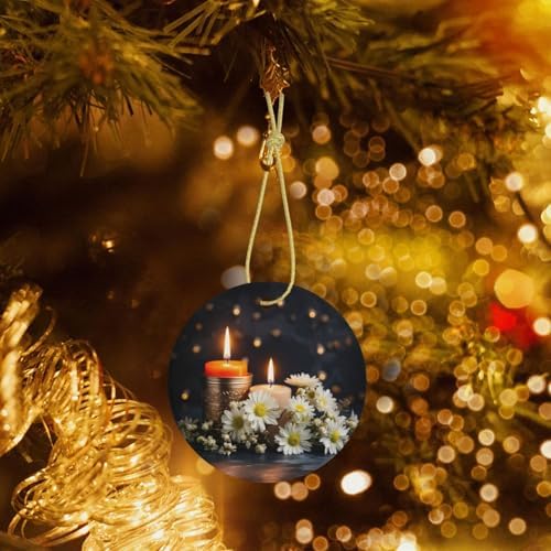 ProxXi Stones with Candles Daisy Print Round Christmas Tree Ceramic Hanging Accessories
