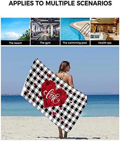 Shine-Home Valentine Towel Set - Red Black Plaid Microfiber Bath Towels and Washcloths