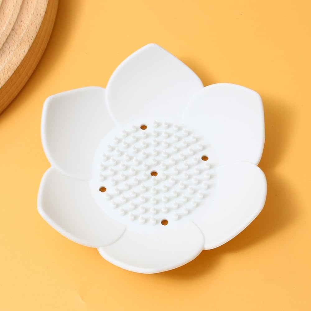 GXMRHWY Silicone Soap Dish Flower Shape White